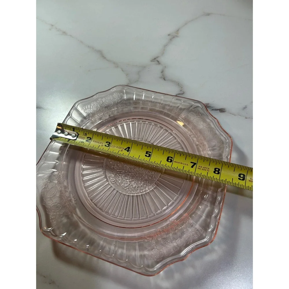 Vintage Pink Depression Glass Cherry Blossom Plate Jeannette Glass‎ Square 8.25